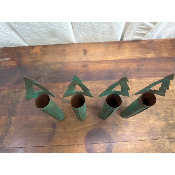 Vintage Christmas Tree Holiday Metal Stakes Candle Holders Rustic Distressed - Picture 5 of 8